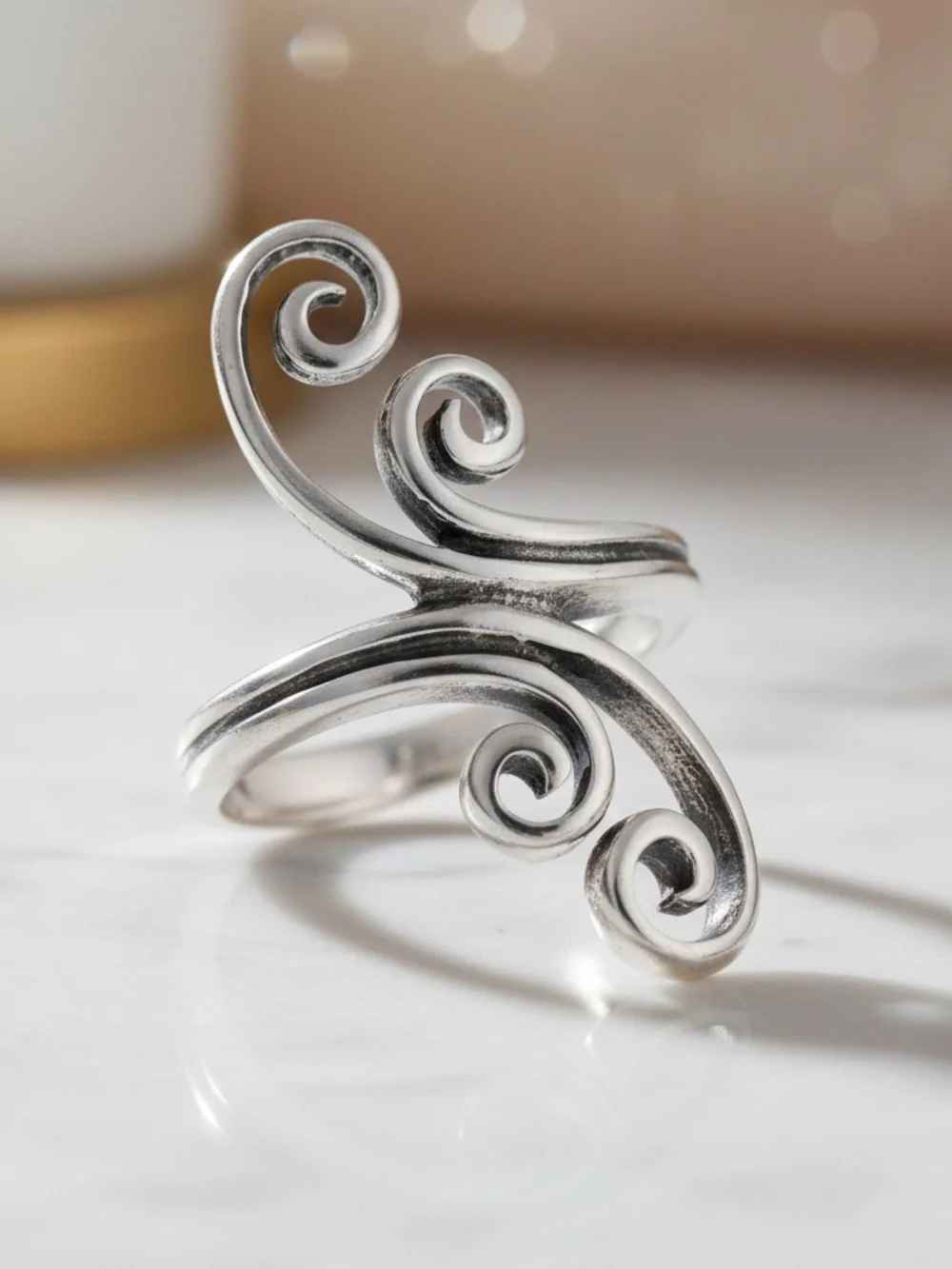 Womens Sterling Silver 925 Double Swirl Statement Ring - Picture 3 of 4